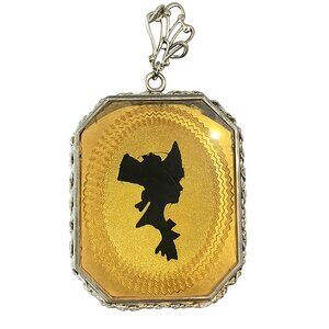 Antique Art Deco Sterling Guilloché Silhouette Locket Pendant 1920s Sterling